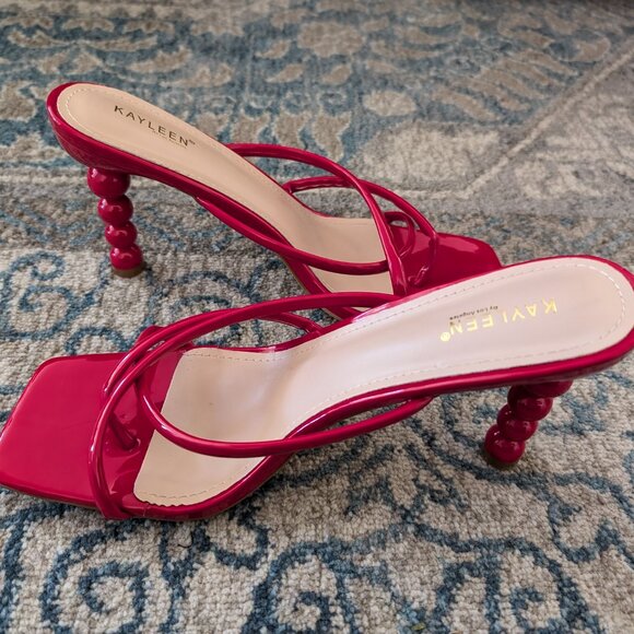 AZALEA WANG Sandals Women's 8.5 Balbina 3 Red Stack Heel Design Slip On… - Picture 6 of 12